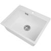 GIDRLL Lavello da cucina 55 x 45 cm, 1 lavandino da incasso, in pietra di quarzo, per mobile da 55 cm, con troppopieno, sifone e scarico (bianco)