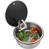 Tyvotrend RV - Set di lavello da campeggio, in acciaio inox, per camper, rotondo, con rubinetto pieghevole, coperchio per barche, roulotte, yacht, argento, 34 x 15 cm