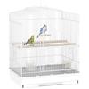 PawHut Gabbia per Uccelli Portatile con Maniglia, Vassoio Estraibile e 5 Porte, Voliera per Pappagallini con Posatoi in Legno, Altalena e Ciotole per Cibo, 46.5x36x59 cm, Bianco