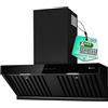 Kompatic Kori 90 KPKR90WB Cappa a Parete 90 cm, 800 m³/h, Classe A+++, Gesture & Touch, Telecomando, Filtri Baffle, Boost/Super Boost, Nero Opaco