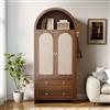 Azkoeesy Credenza Multiuso Stile Arco 80x40x180 cm, Noce, 2 Cassetti 2 Ante Effetto Rattan, Serratura Magnetica, Maniglie Dorate, Libreria Guardaroba per Soggiorno e Camera da Letto
