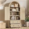 KecDuey Mobile alto, credenza in stile vimini, doppio cassetto, credenza vintage per soggiorno e camera da letto, armadietto (colore legno di quercia)