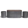 IlGruppone Set 3 Pouf Contenitore con Tavolino da Salotto Ovale in Velluto e Coperchio in Legno, 2 Pouf Interni Salvaspazio, Tavolino Contenitore Moderno, Seduta Imbottita - Grigio Scuro