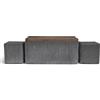 IlGruppone Set 3 Pouf Contenitore Quadrati con Tavolino Rettangolare da Salotto in Velluto e Coperchio in Legno, 2 Pouf Interni Salvaspazio, Tavolino Contenitore - Grigio Scuro