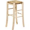 HOME FURNISCHING BUONOCORE SEDIA SGABELLO IN LEGNO GREZZO ALTEZZA 67 CM DA VERNICIARE CON SEDUTA IN PAGLIA QUADRATO BUONOCORE