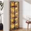 Oxtao Vetrina in vetro con LED, esterno in rovere, striscia luminosa integrata, armadio antipolvere in vetro temperato, vetrina angolare con porta, libreria, libreria (Oak-1)