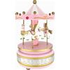 Generico Giostra Musicale Decorativa Alexia Argenti, Carillon con Cavalli, Rosa e Oro, 18 cm