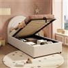 Kebnor Letto imbottito 90 x 200 cm, letto singolo con rete a doghe e testiera, letto per ragazzi, adatto per adulti e ragazzi, doghe in legno, facile da montare, velluto (Boucle, beige)