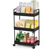 FoiiLiio Carrello Cucina a 3 Ripiani,Carrellino con Ruote Portatutto,Carrello Scorrevole,Organizzatore di Stoccaggio Carrello,Portaoggetti Multifunzionale per Bagno,Ufficio,Nero