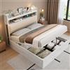Wyibwy Struttura letto 140x200 con testiera imbottita e USB e Type-C,Letto matrimoniale con meccanismo di sollevamento idraulico,strato contenitore nascosto,design retrò in legno e metallo,bianco