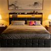 WOBOPCG Letto Matrimoniale con Contenitore 140x190, Letto Imbottito con LED Letto Contenitore con Presa USB Letti una Piazza e Mezza con contenitore Struttura letto con Testiera Imbottita (Nero + PU)