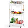 FoiiLiio Carrello Cucina a 3 Ripiani,Carrello portaoggetti,Carrellino con Ruote Portatutto con 2 Piccoli Organizzatori,Stoccaggio Carrello,Portaoggetti Multifunzionale per Bagno,Ufficio,Bianca