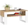 AKORD | Tavolino da Salotto in Legno - DOMI | Tavolo da Caffè con gambe un Ripiano | Coffee Table | Tavolini Basso Moderno | Arredamento Casa | 92 x 45 x 53 cm | Rovere Artigianale & Bianco Frontale