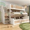 Zravenna Letto a castello 90 x 200 cm e 140 x 200 cm, protezione dalle cadute, culla con cassetta, armadietto per scale, spazio di archiviazione, letto familiare per 2 bambini, in pino (G, 90 x 200 cm