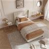 BSCFHCZ Letto Singolo 90x200 cm Imbottito in Tessuto di Lino Beige, Struttura Letto Moderno con Testiera e Doghe in Legno, Letto per Cameretta Ragazzi e Ospiti, Stabile e Silenzioso, Senza Materasso