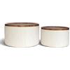 IlGruppone Set 2 Pouf Contenitore Rotondi in Velluto con Coperchio in Legno, Tavolino da Salotto Moderno, Pouf Contenitore Multiuso, Pouf Poggiapiedi, Tavolino Contenitore Salvaspazio - Beige