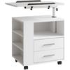 Vicco Comodino Bora, Bianco, 60 x 69 cm con 2 cassetti, con piano di lavoro girevole e ruote per un utilizzo flessibile