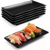 Chingcoo Piatti rettangolari neri in melamina, impilabili, resistenti, per sushi, antipasti, dessert, insalate, frutta e contorni, impilabili, resistenti, lavabili in lavastoviglie, 6 pezzi