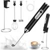 TIDEVAN Frullino Montalatte Schiumatore Elettrico Montalatte Ricaricabile con Supporto, 3 Velocità Regolabile 2 Fruste Elettriche, Portatile, per Caffè, Latte, Cappuccino, Matcha (Nero)