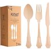 FOOGO Green Set di 75 Posate Monouso in Legno, Certificate FSC®, 25 Forchette, 25 Cucchiai, 25 Coltelli, 16 cm, Compostabili, Set di Posate, Picnic, Set di Posate in Bambù per Aperitivi, Stuzzichini