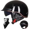 EBAYIN Caschi Cromwell Jet e Demi-Jet Casco Moto A Mezzo Casco Retrò Harley Casco Anticollisione Di Sicurezza Per Scooter Chopper Cruiser DOT / ECE Con Occhiali A Sgancio Rapido,I-XXL=（63~64cm）
