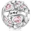 HappyStar in argento Sterling 925 Ciondolo a forma di quadrifoglio portafortuna zirconia cubica Birthstone Charms ciondolo portafortuna adatto per braccialetti Pandora europei