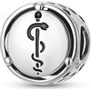ZUOHUI Ciondolo medico Bastone di Asclepio in argento Sterling 925 | Compatibile con braccialetti Pandora | Gioielli fai da te e regalo for infermieri e sorelle (12 mm)