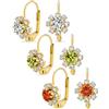 Bling Jewelry Set di tre orecchini pendenti a forma di fiore in cristallo trasparente arancione e verde, placcati in ottone dorato 18K, per donna.