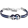 Amen Bracciale da bambino della collezione Io & Te Bracciale in acciaio lucido con cordino nautico blu e azzurro e charm a forma di ancora. Le misure sono 13 + 3 cm. La referenza è ACBRYIABLA13