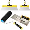 Iyxeo Set Spatole Rasanti con Rullo per Stucco, Kit 4 Pezzi in Acciaio Inox per Cartongesso e Riparazione Pareti, Rullo 23 cm, Frattazzo e Spatole 25/40 cm
