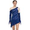 Sinleey Donna Abito Pattinaggio Artistico Lungo Manico Abito Scintillante Pattinaggio Artistico Ballo Blocchi Colore Maglia con Bordo Irregolare Ginnastica Concorsi Blu Navy M