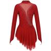 Manyakai Donne Vestito Pattinaggio Artistico Asimmetrico Body Ginnastica Ballare Strass Maniche Lungo Vestito Spettacolo S-XXL Bianco S