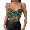 Monanoat Corsetto sexy da donna con ricamo floreale con spalline sottili e scollo a V in rete velata, Verde, Large