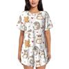 VOSERY Love Cartoon Cute Hamster Set pigiama da donna - Biancheria da notte morbida a maniche corte da donna con tasche, nero/bianco, 3XL