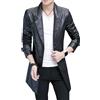 Generic Giacca da uomo in pelle classica Laper, lunga, a tre quarti, blazer, cappotto trench, Nero , XL