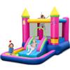 GYMAX Castello Gonfiabile per Bambini, Carino Castello della Principessa con Scivolo, Pozzetto di Palline, Canestro da Basket, Borsa da Trasporto, Gonfiabile per Interni/Esterni senza Ventilatore