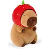 Kunaxku Peluche Capybara Bambola, 25cm Fragola Capibara plush con Zaino Tartaruga Giocattolo, Marrone Pupazzo Decorazioni Regalo per Bambini Adulti e adolescente, Peluche Capibara
