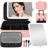 JADAZROR 38x28CM Borsa per il trucco con specchio LED rimovibile, custodia da viaggio per il trucco con 3 luci dimmerabili colorate, custodia cosmetica di grande capacità con divisori rimovibili e tracolla