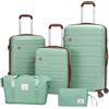Travelhouse Ascona - Set di 5 valigie con ruote, in policarbonato + ABS rigido, borsa da viaggio e beauty case, set bagaglio a mano, verde scuro, S, M, L, Set di valigie