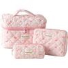 LIUYIDM Beauty Case, 3 Pezzi Floreale Grande Capacità per Il Trucco, Borsa da Toilette Trapuntata, Beauty Case da Viaggio Cotone Morbido, Beauty Trapuntato Grandei da Toilette Makeup Bag (Fiocco rosa)