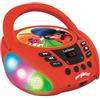 Lexibook - Miraculous - Lettore CD Bluetooth per Bambini - Portatile, Effetti Multicolore, Jack per Microfono, AUX in, AC o batterie, Rosso, RCD109MILXB