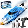 Cirmine Barca Telecomandata ad Alta Velocità 25 km/h,RC Boat Impermeabile con 2,4 GHz,Raffreddamento ad Acqua,LED, Flip Automatico, Allarme Batteria e Distanza, 2 Batterie,per Bambini e Adulti, Piscina e Lago