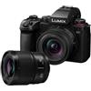 Panasonic DC-S5M2N-PACK Fotocamera Mirrorless Full Frame S5M2E 24,2MP, Registrazione Open Gate, AF Ibrido di Fase, I.S. Attivo, Doppio ISO Nativo, con obiettivi S-R1840E 18-40mm e S-S50ME 50mm, Nero