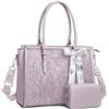 MOSISO Borsa Tote Laptop Donna,17-17,3 Pollici PU Pelle,Compatibile con MacBook,HP,Dell,Asus Notebook,Borsa Computer con Stampa Frontale Rilievo Ibisco Retro, Sciarpa Seta e Pochette,Lilla Polveroso
