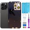 ZMVDJZ 15 Pro - Vetro posteriore di ricambio con piastra e cavo flessibile e tutte le parti per iPhone 15Pro, cover posteriore in vetro (titanio nero, 6,1 pollici) + nastro impermeabile + strumenti di