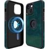 COODIO Logo-View Custodia in Pelle per iPhone 13 Mini 5,4 Pollici, Cover Magnetica Compatibile con MagSafe, Custodia Sottile e Creativa, Verde Scuro