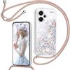 TUUTPU Cover per Xiaomi Redmi Note 13 Pro Plus/13 Pro+ 5G con Cordino, Custodia Brillantini con Collana Trasparente Ultra Sottile Antiurto Protettivo Sabbie Mobili Case per Cellulare Cordoncino, Oro Rosa