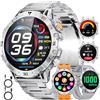 HIRREO Smartwatch Uomo 1,85'' Display HD, Torcia LED, Batteria 1000mAh, 100+ Modalità Sport, IP68 Impermeabile, Cardiofrequenzimetro e Monitor Sonno, Bluetooth Android iOS, Argento