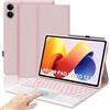 IVEOPPE Tastiera per XIAOMI REDMI Pad 2 Pro/Pad Pro 12.1 con Touchpad, Cover Keyboard Trackpad Italiano QWERTY con 7 Colori Illuminato, Senza fili Bluetooth Staccabile Custodia, Rosa