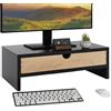 ComfortCove Supporto monitor scrivania con cassetto, Rialzo Monitor, Ergonomico in legno con organizzatore da scrivania, Supporto per Laptop o PC, Organizer scrivania, Nero